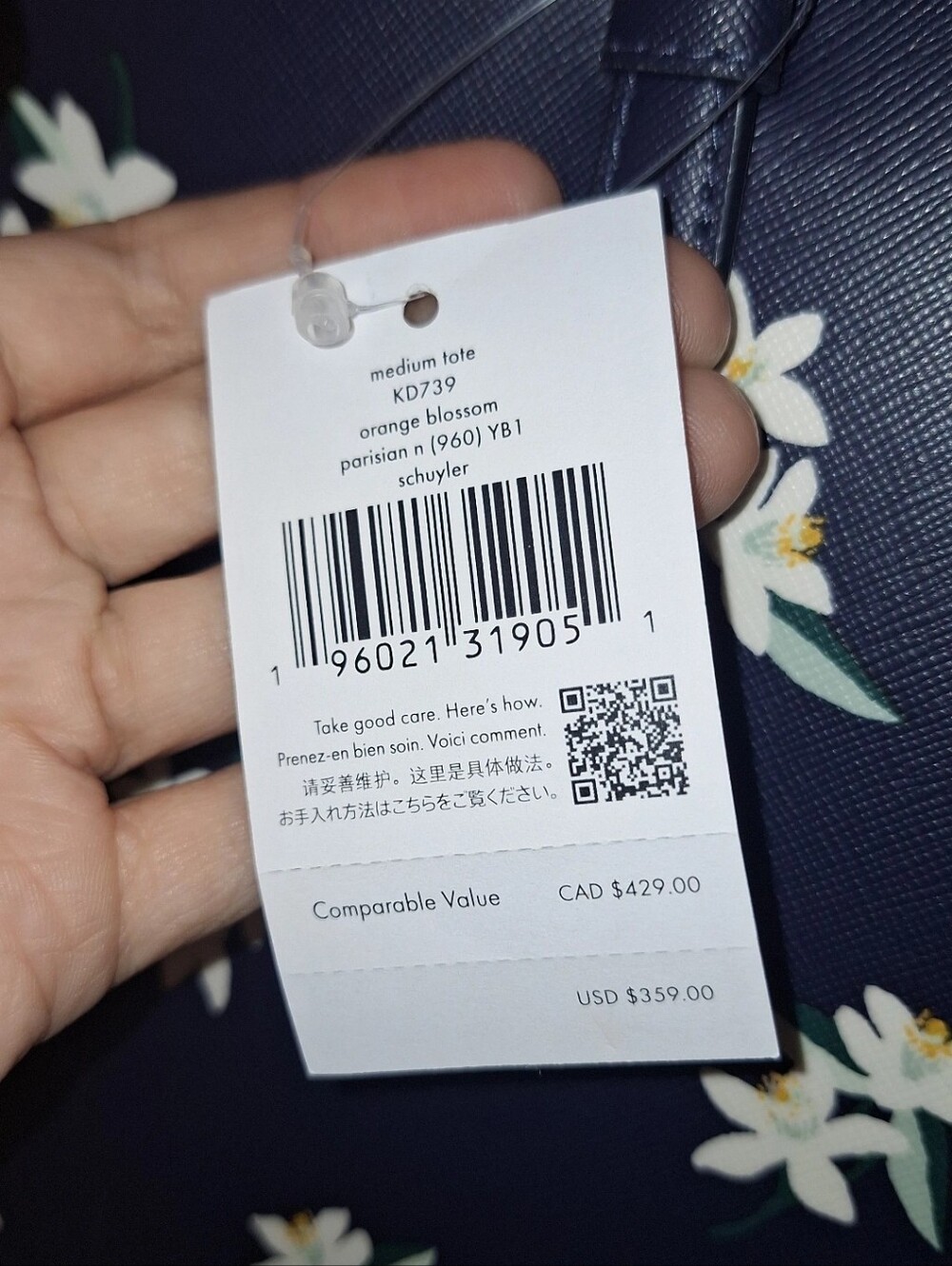 Kate Spade Navy Parisian Orange Blossom Floral Medium Leather Tote NWT - Picture 8 of 10